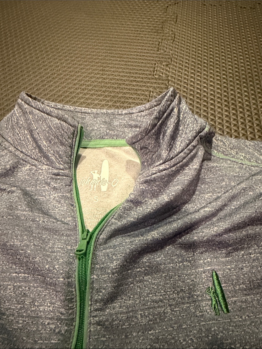 Johnnie-o Men's Heather Gray Quarter-Zip Sweater with Green Trim